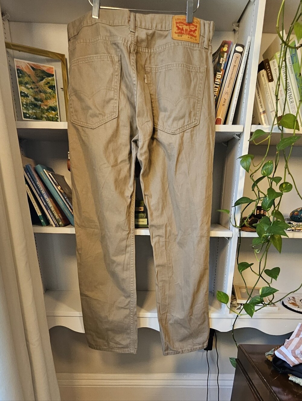 Levi 505 Jeans Khaki Cream Size 36 X 32 Preppy - Picture 4 of 10